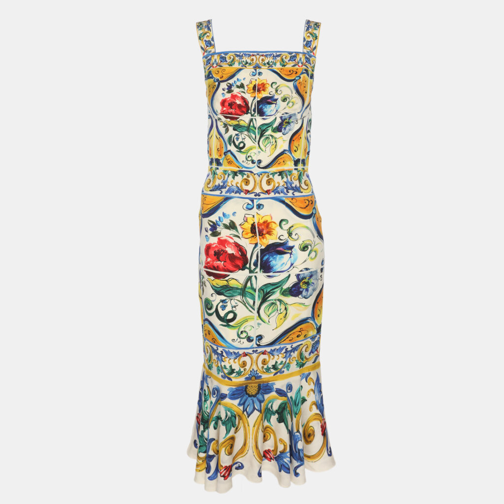 luxury-women-dolcegabbana-used-clothes-p1217693-002.jpg Dolce & Gabbana Multicolor Majolica Print Stretch Silk Midi Dress S