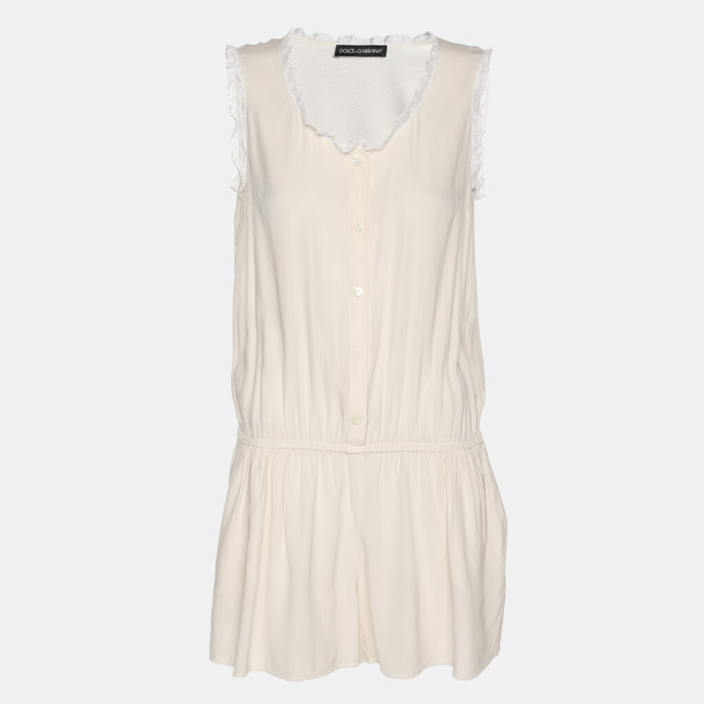 Dolce & Gabbana White Cream Satin Jumpsuit M