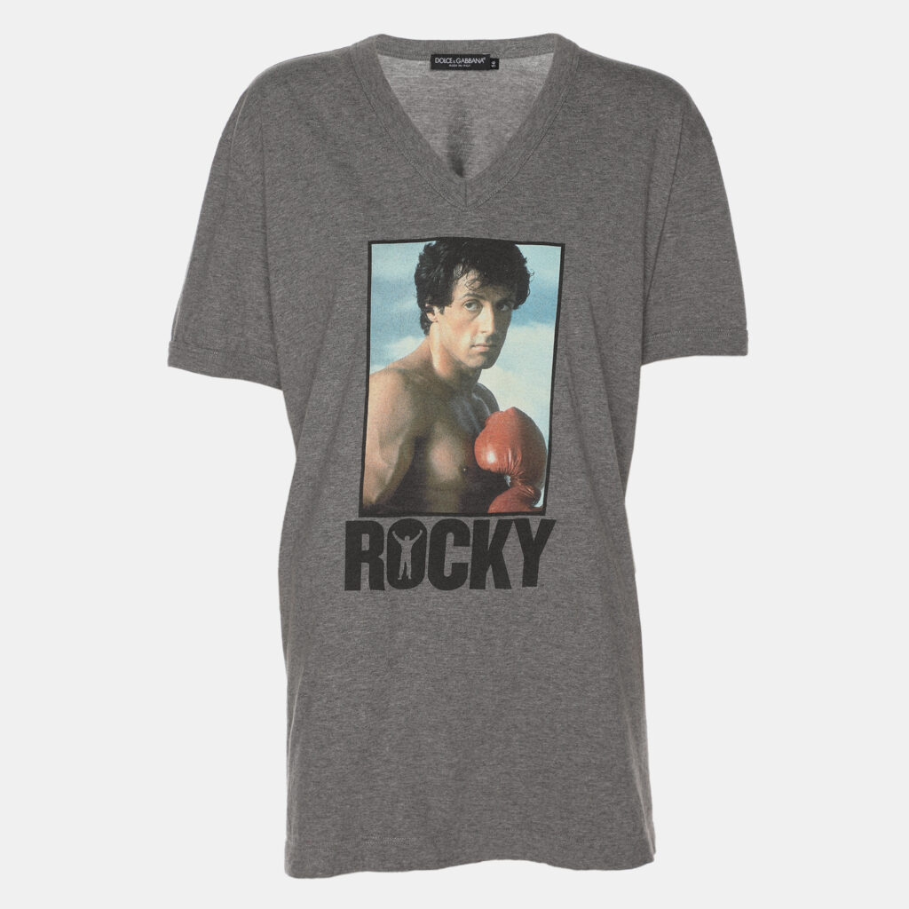 Dolce & Gabbana Grey Jersey Rocky V Neck T-Shirt XXXL Dolce & Gabbana Grey Jersey Rocky V Neck T-Shirt XXXL