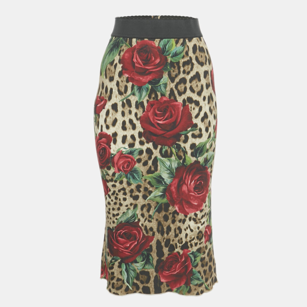 Dolce & Gabbana Brown Animal & Floral Print Crepe Midi Skirt XS Dolce & Gabbana Brown Animal & Floral Print Crepe Midi Skirt XS