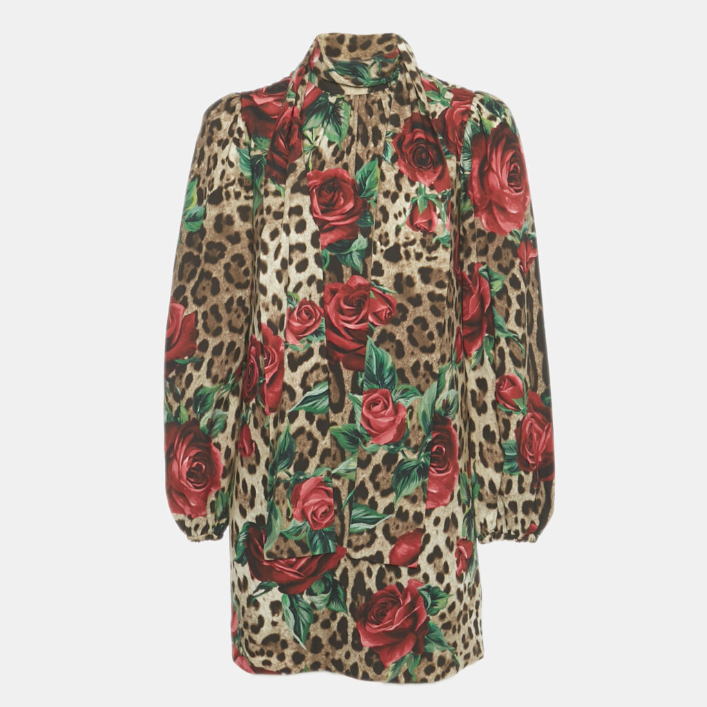 luxury-women-dolcegabbana-used-clothes-p1219155-001-1.jpg Dolce & Gabbana Brown Leopard & Rose Print Silk Mini Dress XS