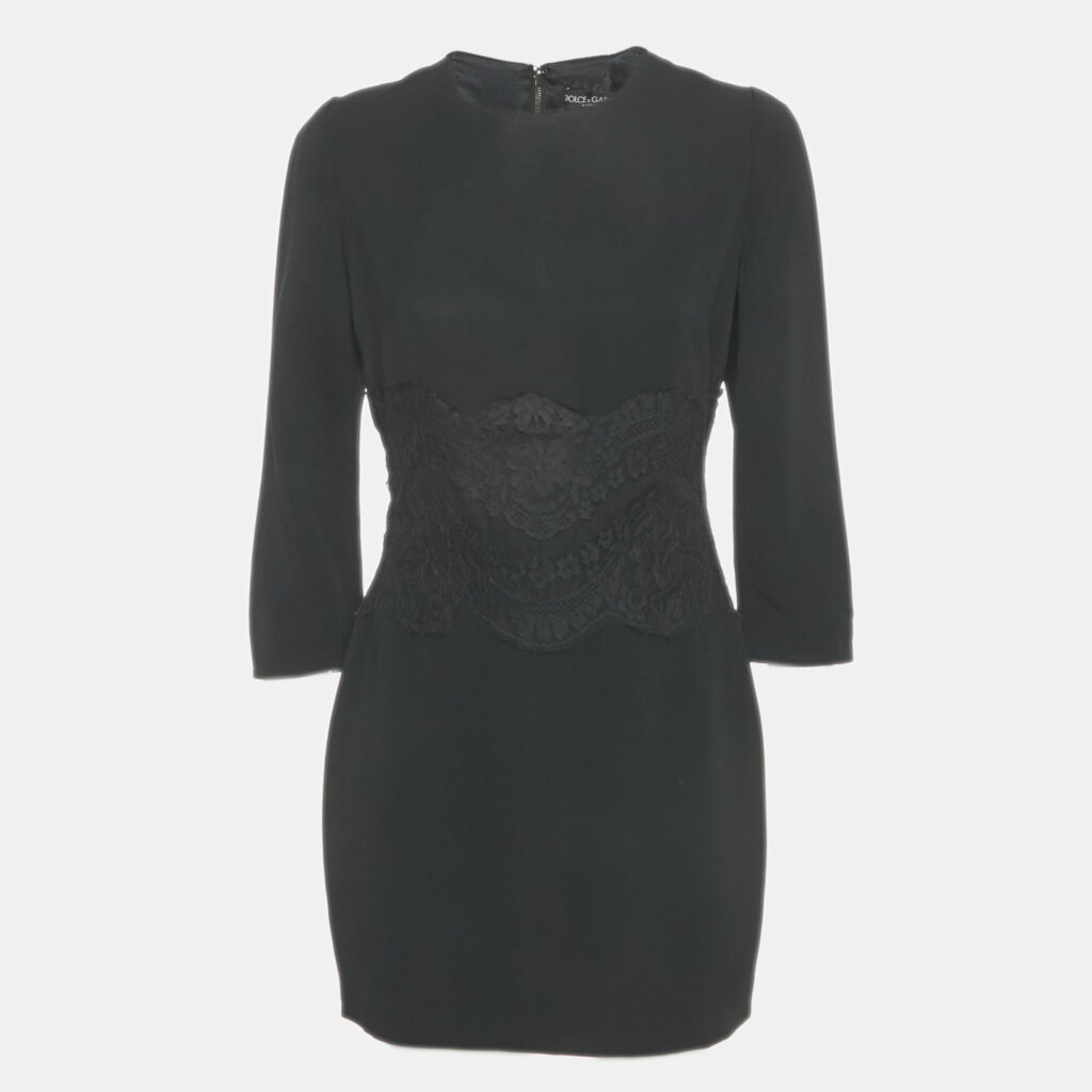 luxury-women-dolcegabbana-used-clothes-p1219161-001.jpg Dolce & Gabbana Black Crepe Lace Detail Mini Dress L