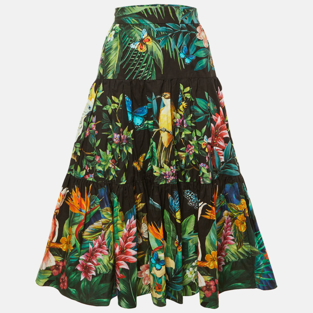 Dolce & Gabbana Black Jungle Print Cotton Midi Skirt L Dolce & Gabbana Black Jungle Print Cotton Midi Skirt L