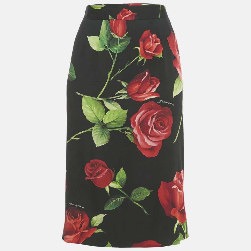 Dolce & Gabbana Black Rose printed Silk Pencil Skirt L Dolce & Gabbana Black Rose printed Silk Pencil Skirt L