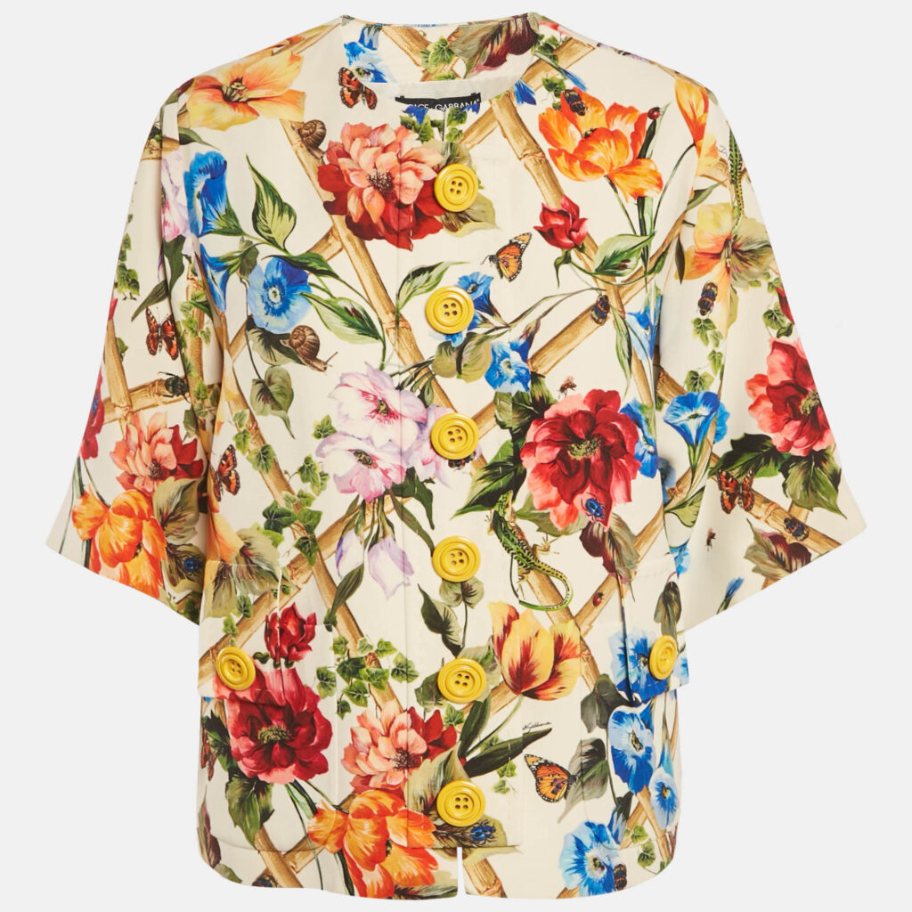 Dolce & Gabbana Cream Floral Printed Crepe Button Front Jacket S Dolce & Gabbana Cream Floral Printed Crepe Button Front Jacket S