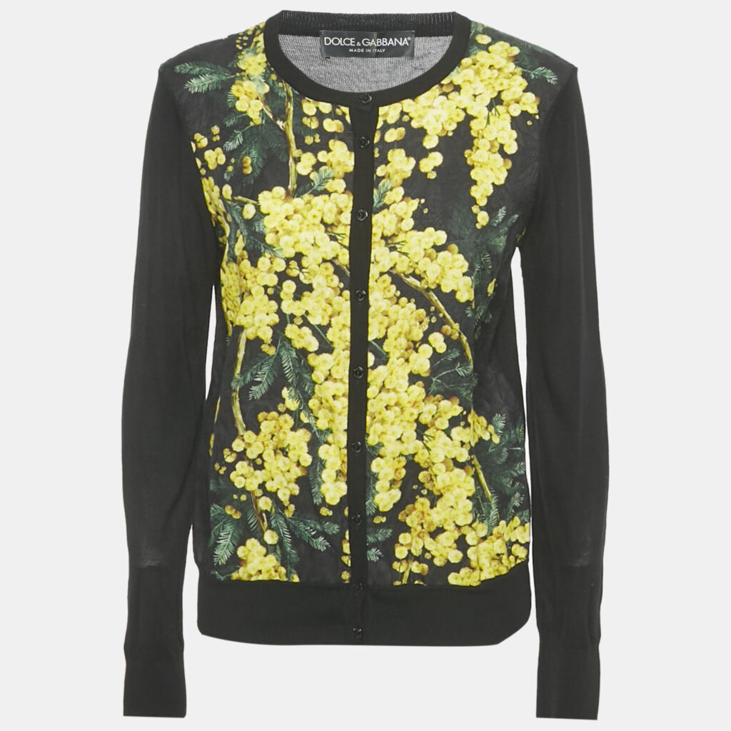 Dolce & Gabbana Black Floral Jacquard Cotton Cardigan L