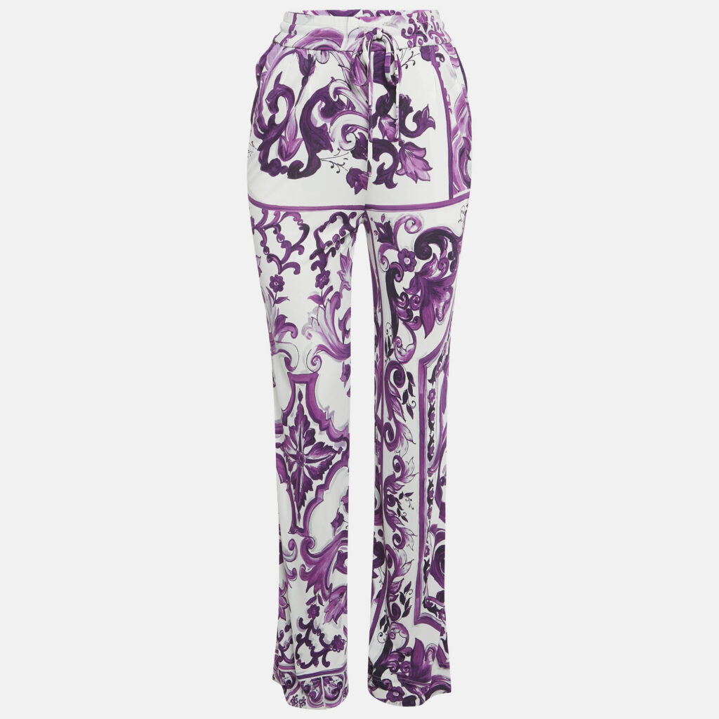 Dolce & Gabbana Purple Majolica Print Jersey Wide Leg Trousers XXS Dolce & Gabbana Purple Majolica Print Jersey Wide Leg Trousers XXS