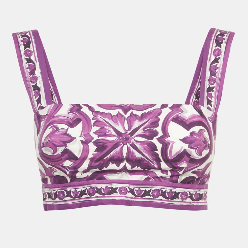 Dolce & Gabbana Purple Majolica Print Cotton Crop Top S