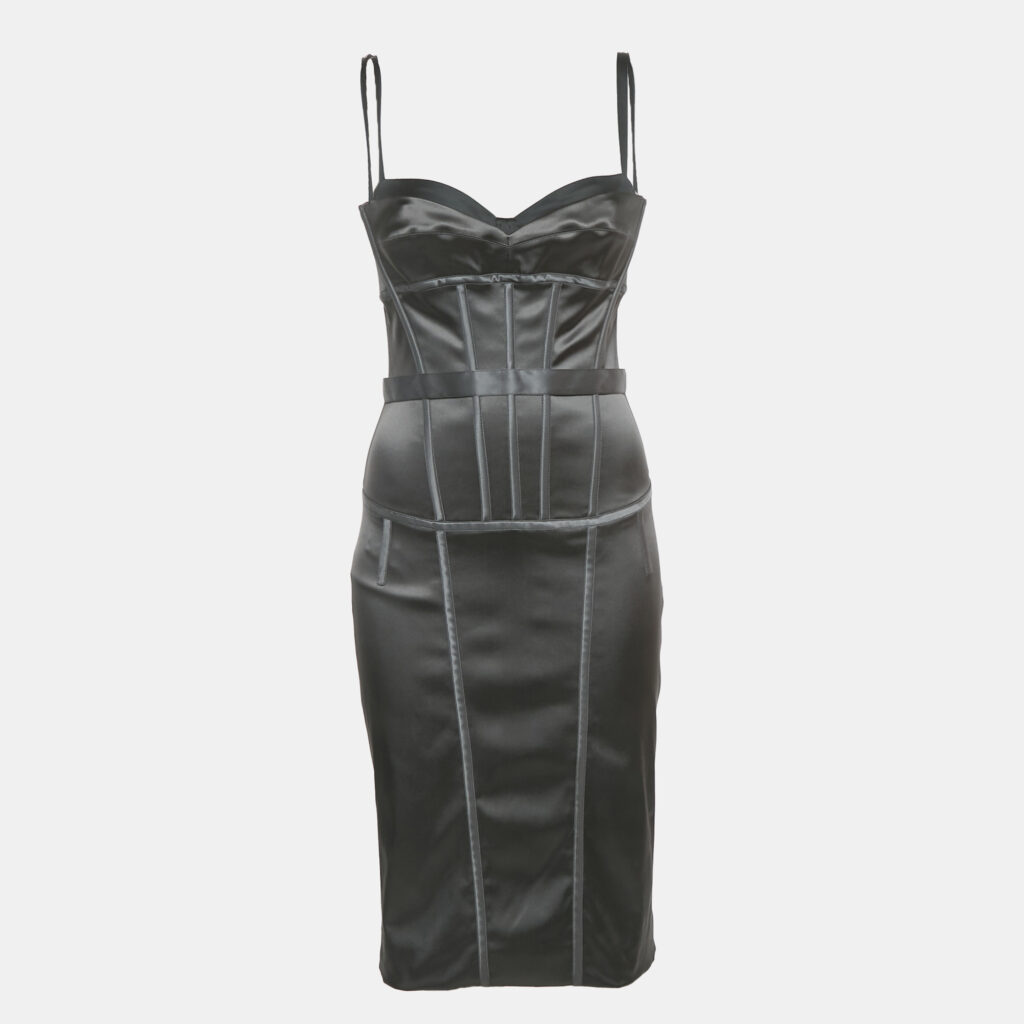 Dolce & Gabbana Black Satin Corset Midi Dress M