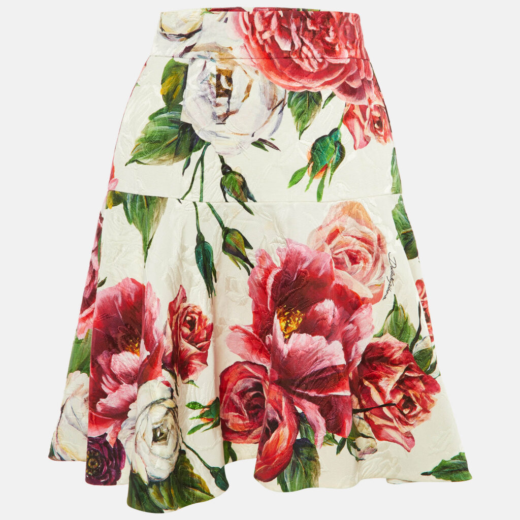 Dolce & Gabbana White Floral Jacquard Cotton & Silk Mini Skirt S Dolce & Gabbana White Floral Jacquard Cotton & Silk Mini Skirt S