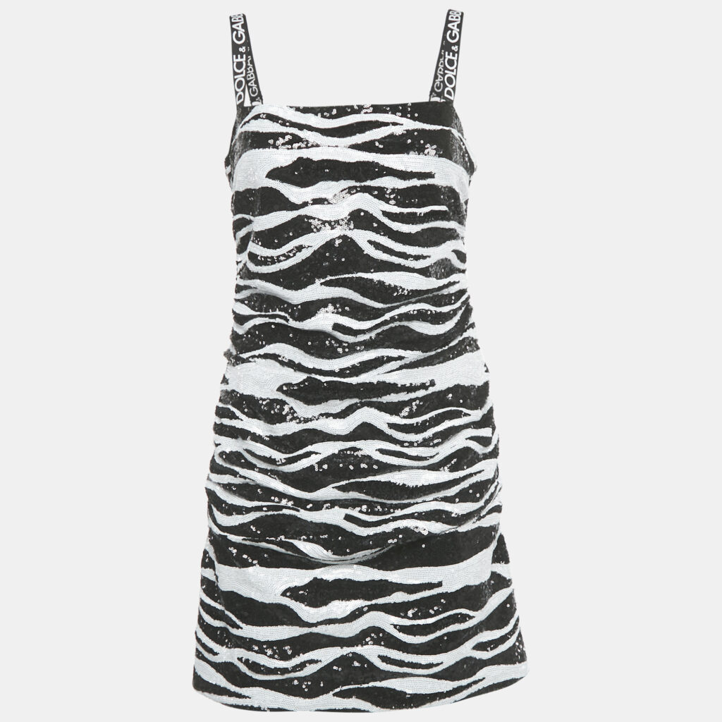 luxury-women-dolcegabbana-used-clothes-p1225895-001-1.jpg Dolce & Gabbana Monochrome Zebra Pattern Sequinned Mini Dress M