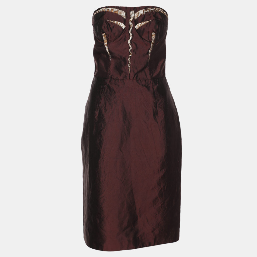 Dolce & Gabbana Burgundy Satin and Leather Tube Midi Dress M Dolce & Gabbana Burgundy Satin and Leather Tube Midi Dress M