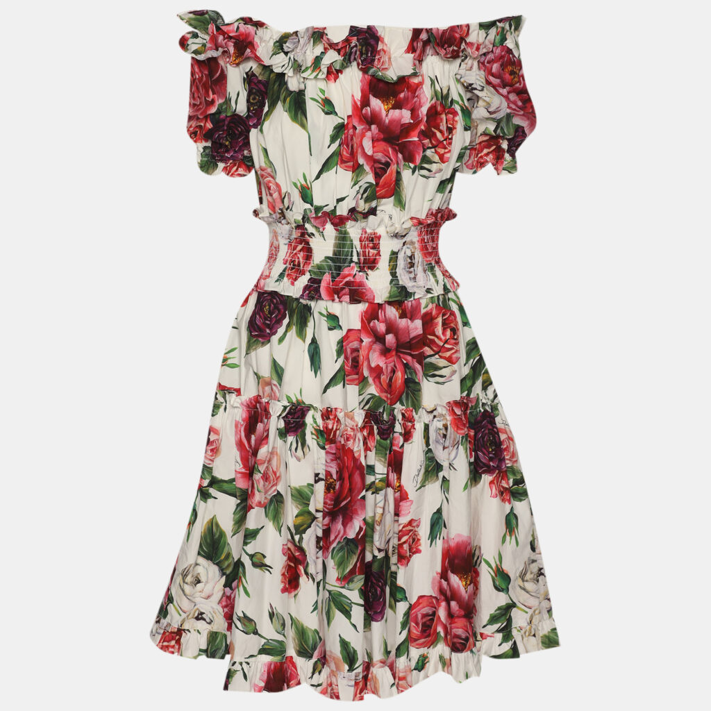 Dolce & Gabbana Multicolor Floral Print Cotton Ruffled Midi Dress XS Dolce & Gabbana Multicolor Floral Print Cotton Ruffled Midi Dress XS