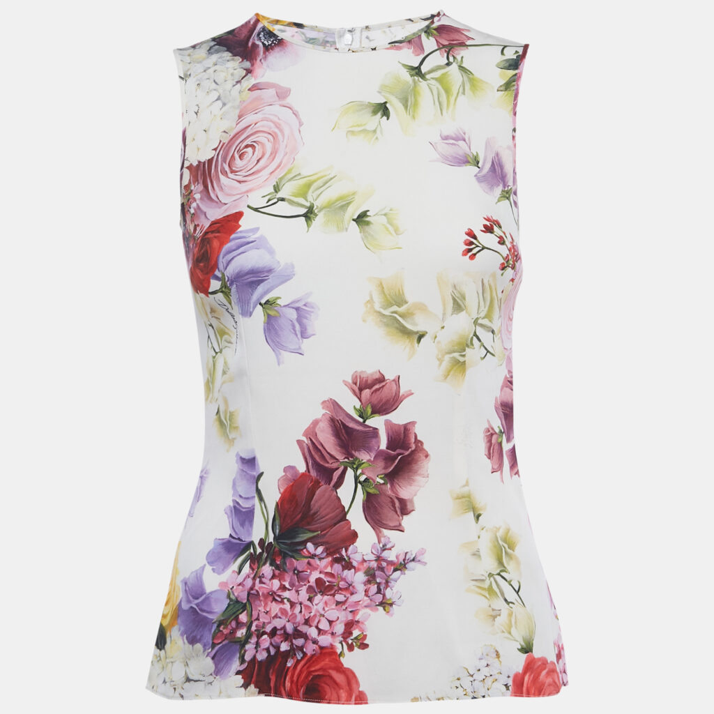 Dolce & Gabbana White Floral Print Silk Sleeveless Top S Dolce & Gabbana White Floral Print Silk Sleeveless Top S