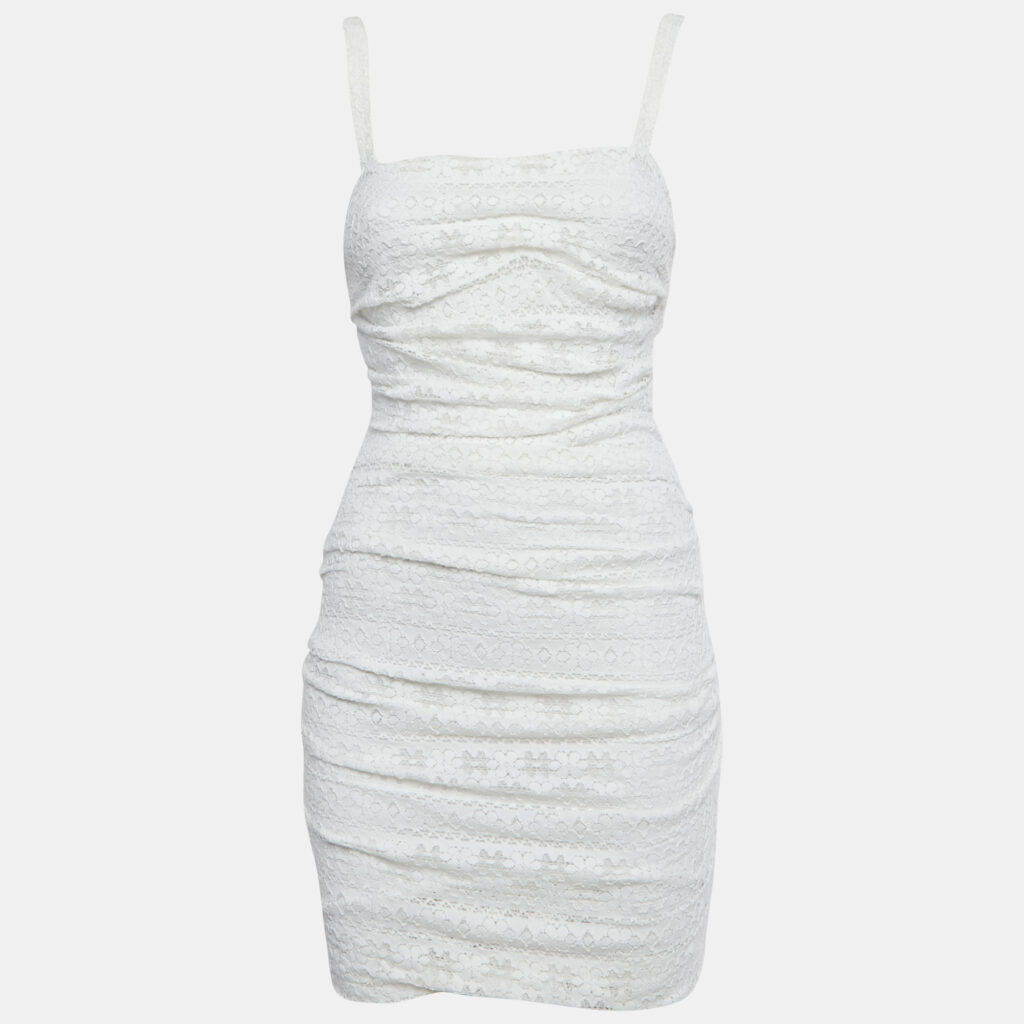 luxury-women-dolcegabbana-used-clothes-p1230013-002.jpg Dolce & Gabbana White Lace Ruched Sleeveless Mini Dress M