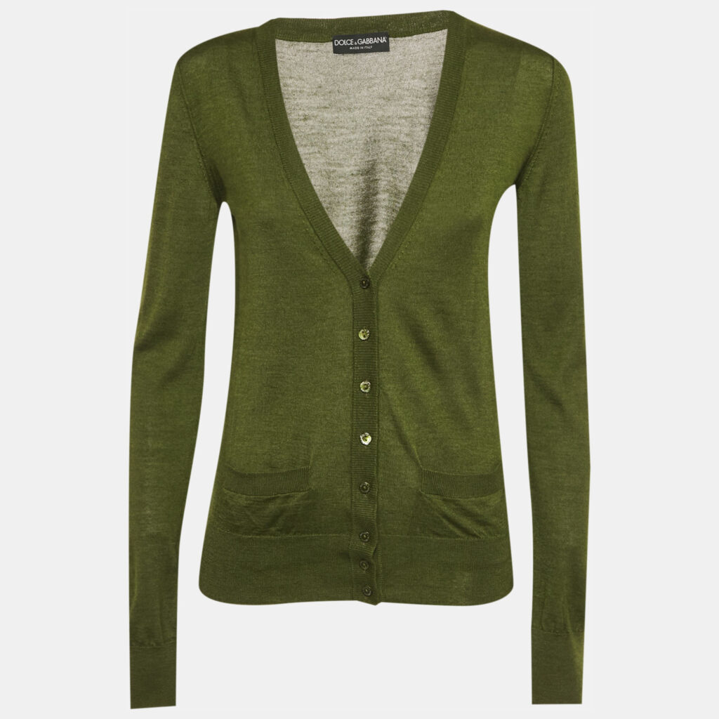 luxury-women-dolcegabbana-used-clothes-p1230188-006.jpg Dolce & Gabbana Olive Green Wool Blend Cardigan M