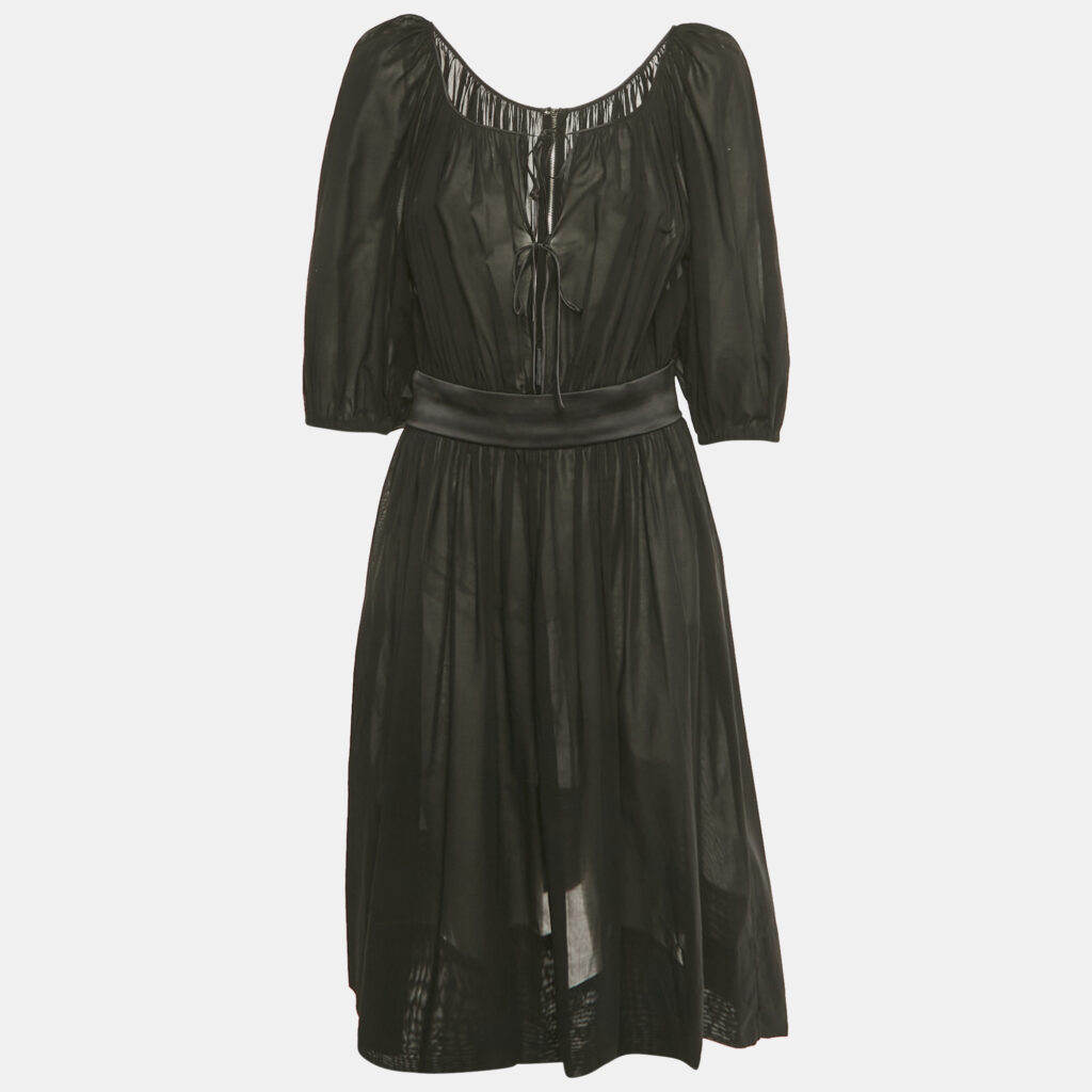 Dolce & Gabbana Black Cotton Belt Detail Flared Midi Dress M