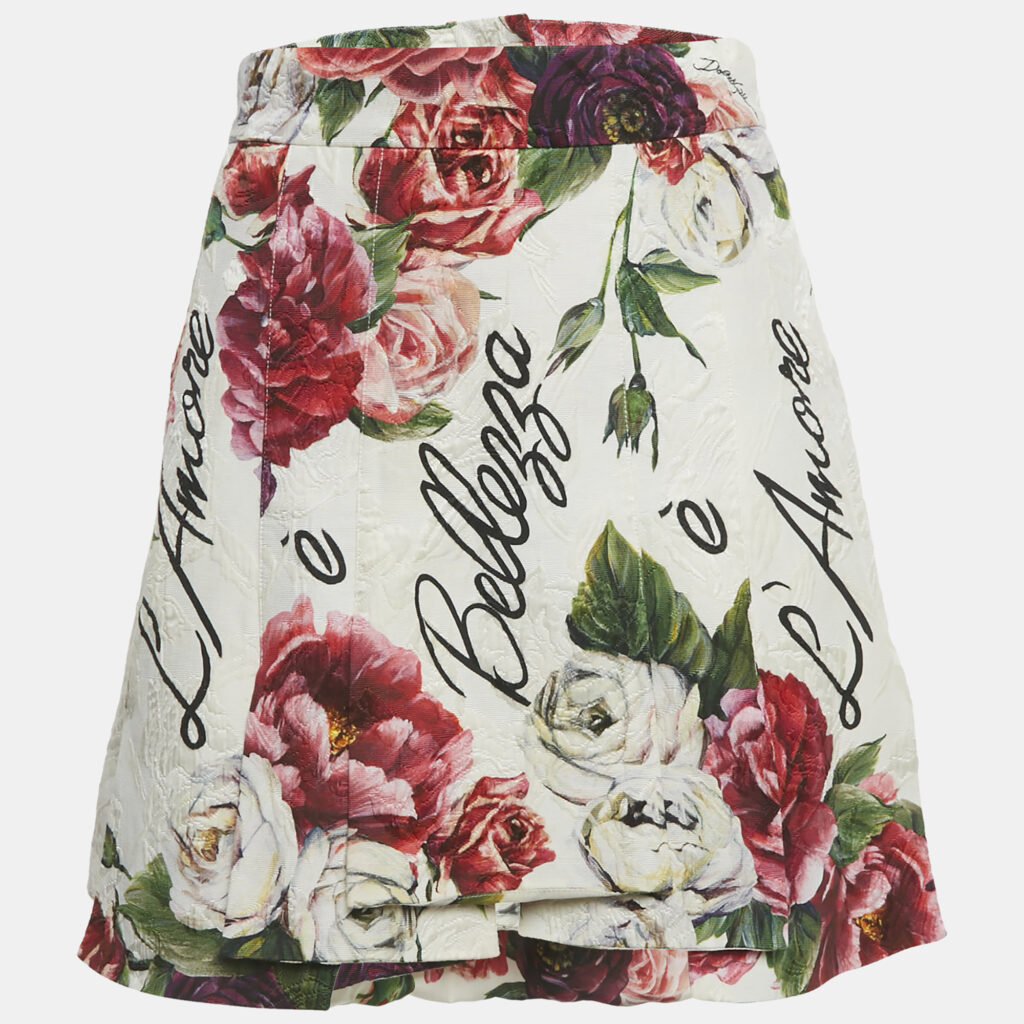 Dolce & Gabbana Multicolor Floral Print Jacquard Pleated Mini Skirt S Dolce & Gabbana Multicolor Floral Print Jacquard Pleated Mini Skirt S