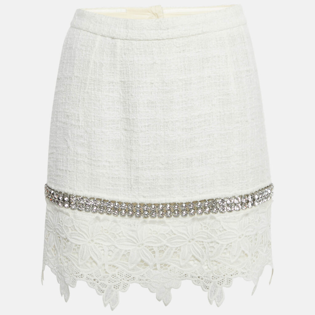 Dolce & Gabbana White Lace Crystal Detail Mini Skirt M Dolce & Gabbana White Lace Crystal Detail Mini Skirt M