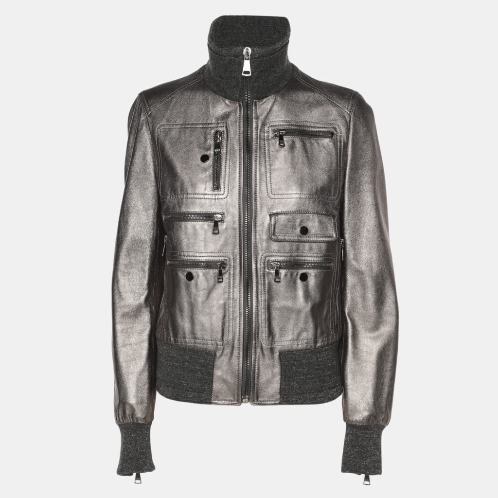 Dolce & Gabbana Metallic Leather and Wool Zip Jacket S Dolce & Gabbana Metallic Leather and Wool Zip Jacket S