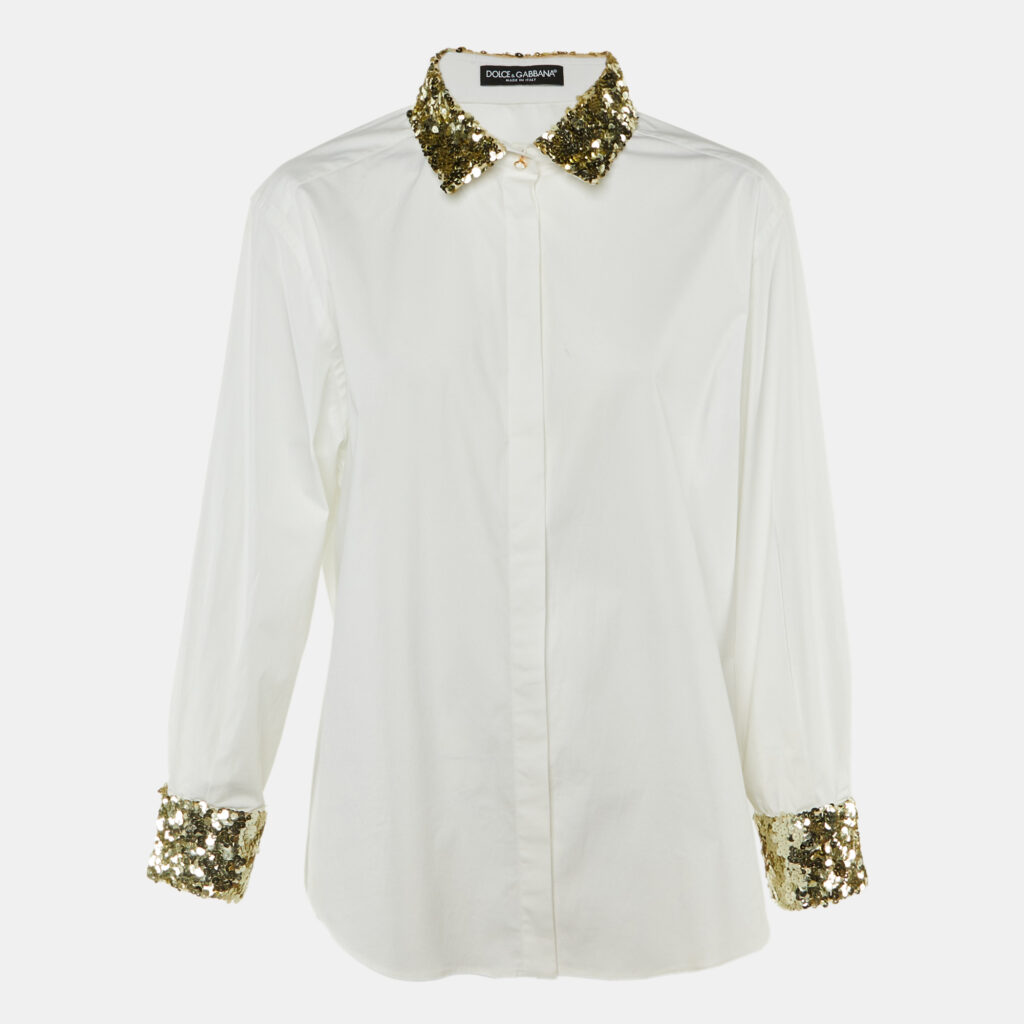 Dolce & Gabbana White Cotton Sequined Shirt XL Dolce & Gabbana White Cotton Sequined Shirt XL