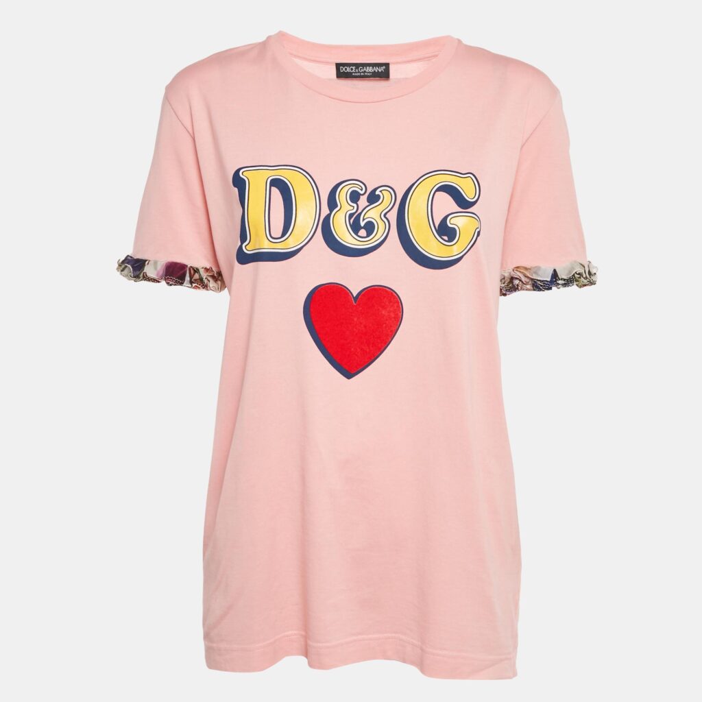 Dolce & Gabbana Pink Logo Print Jersey Crewneck T-Shirt M Dolce & Gabbana Pink Logo Print Jersey Crewneck T-Shirt M
