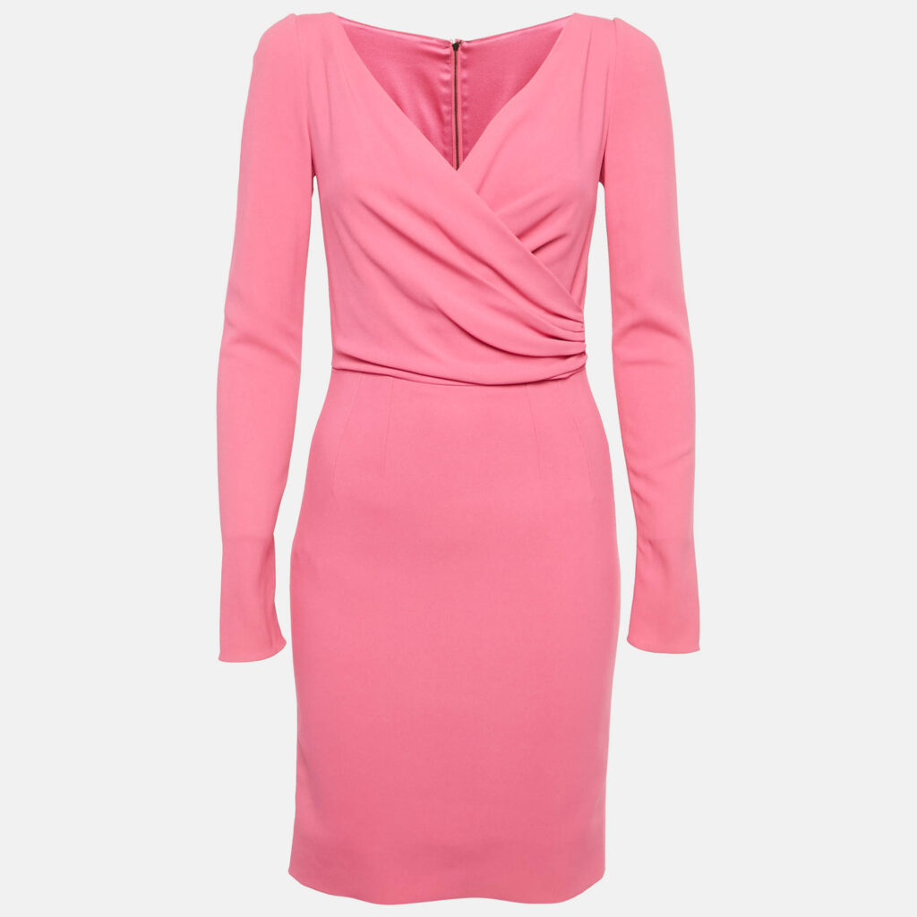 luxury-women-dolcegabbana-used-clothes-p1238846-001.jpg Dolce & Gabbana Pink Crepe Crossover Neck Mini Dress S