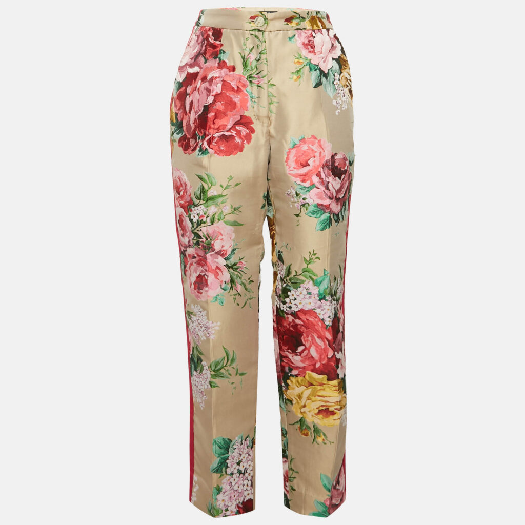 Dolce & Gabbana Beige Floral Jacquard Tailored Pants M Dolce & Gabbana Beige Floral Jacquard Tailored Pants M