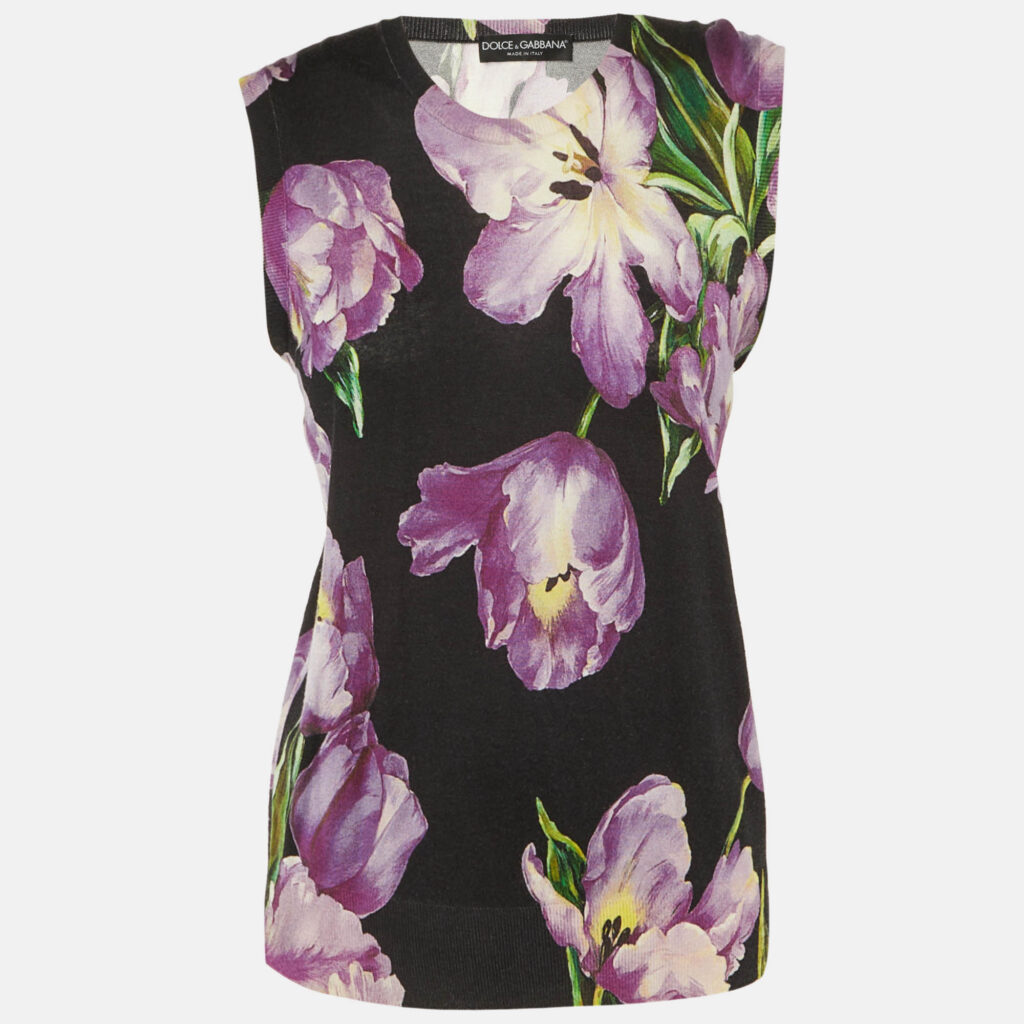 Dolce & Gabbana Black Floral Print Cashmere & Silk Jumper M