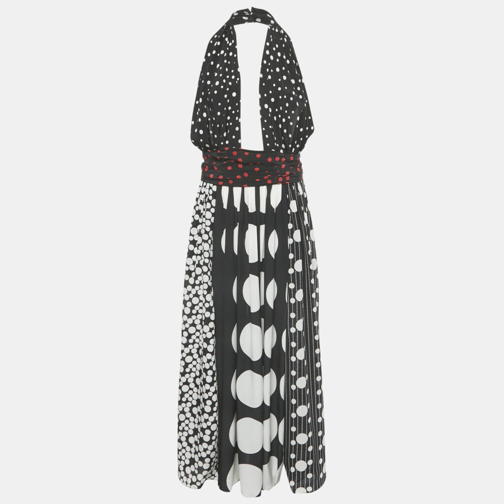 Dolce & Gabbana Black/White Polka Dot Print Silk Halter Neck Maxi Dress M Dolce & Gabbana Black/White Polka Dot Print Silk Halter Neck Maxi Dress M