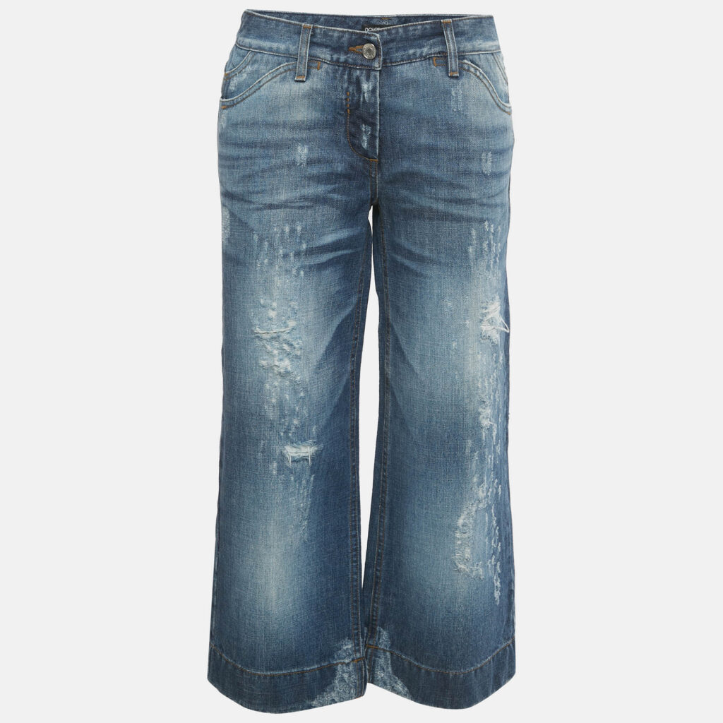 Dolce & Gabbana Blue Distressed Denim Capri Jeans M/Waist 32"