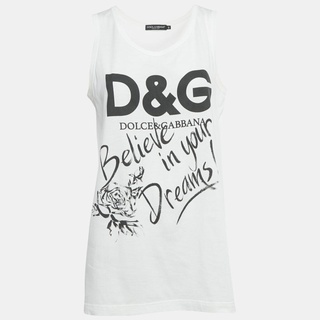 Dolce & Gabbana White Printed Cotton Vest S