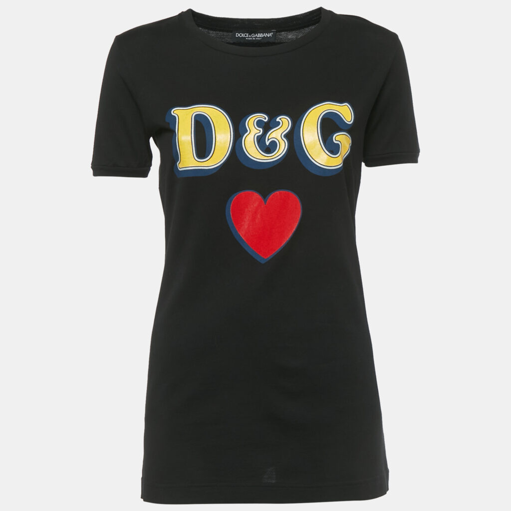 Dolce & Gabbana Black D& G Heart Print Cotton T-Shirt S Dolce & Gabbana Black D& G Heart Print Cotton T-Shirt S