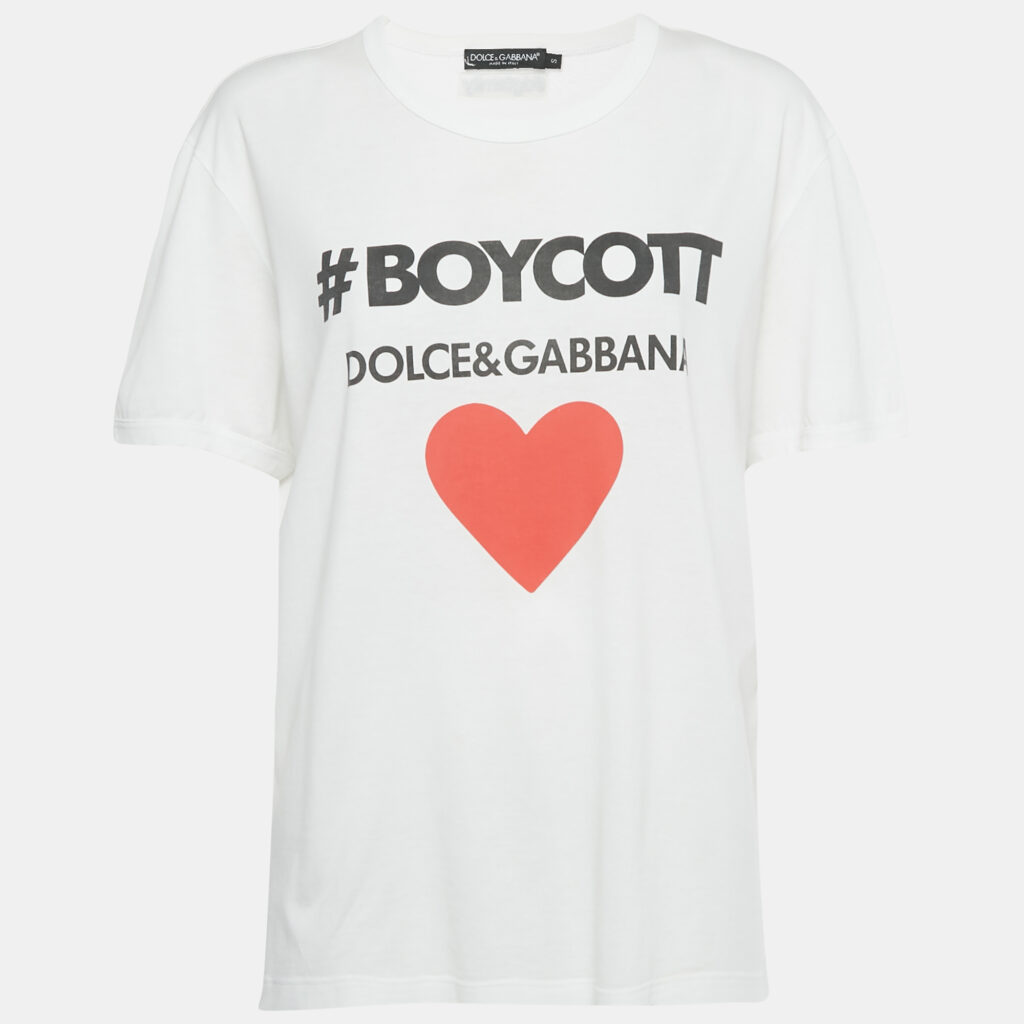 Dolce & Gabbana White Boycott Logo Print Cotton T-Shirt S