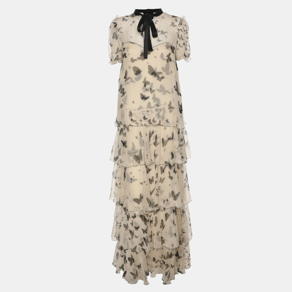 luxury-women-dolcegabbana-used-clothes-p1243746-001-1.jpg Dolce & Gabbana Beige Butterfly Print Chiffon Ruffled Layered Maxi Dress S
