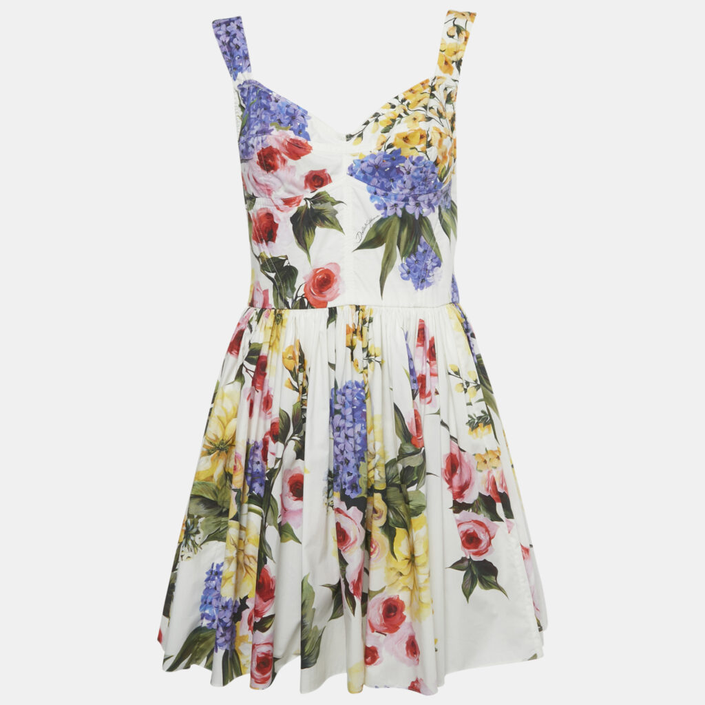 Dolce & Gabbana White Floral Print Cotton Blend Mini Dress M Dolce & Gabbana White Floral Print Cotton Blend Mini Dress M