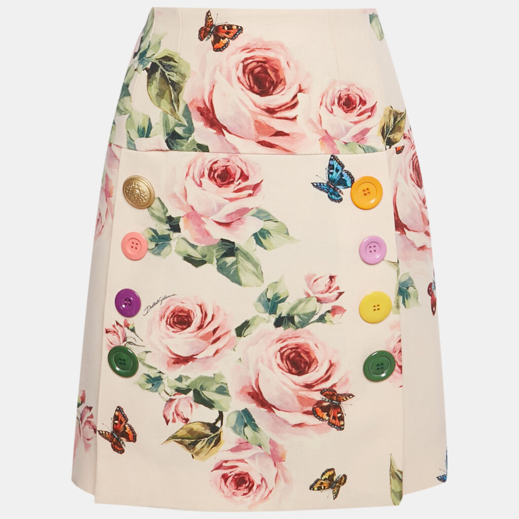 Dolce & Gabbana Pink Rose Print Crepe Button Detail Mini Skirt M Dolce & Gabbana Pink Rose Print Crepe Button Detail Mini Skirt M