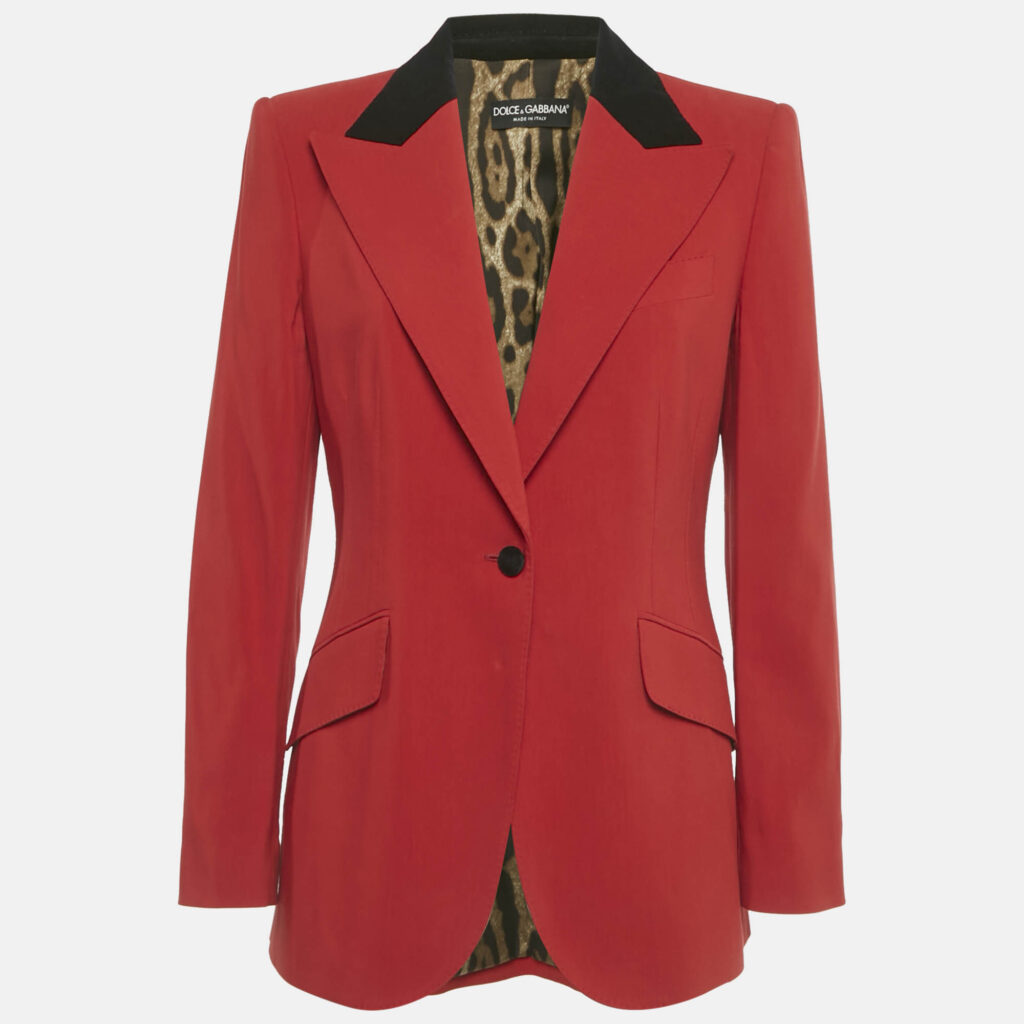 Dolce & Gabbana Red Velvet Collar Gabardine Blazer M Dolce & Gabbana Red Velvet Collar Gabardine Blazer M