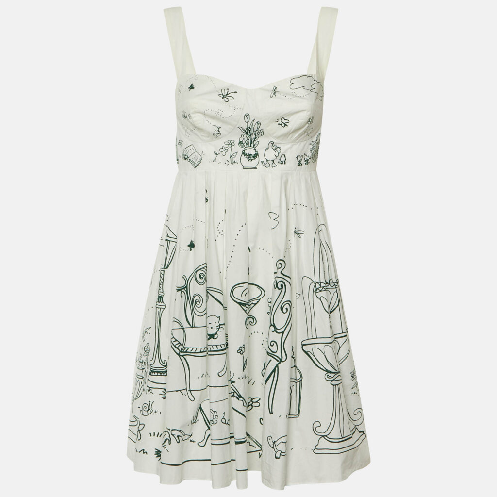 Dolce & Gabbana White Doodle Print Cotton Sleeveless Mini Dress M Dolce & Gabbana White Doodle Print Cotton Sleeveless Mini Dress M