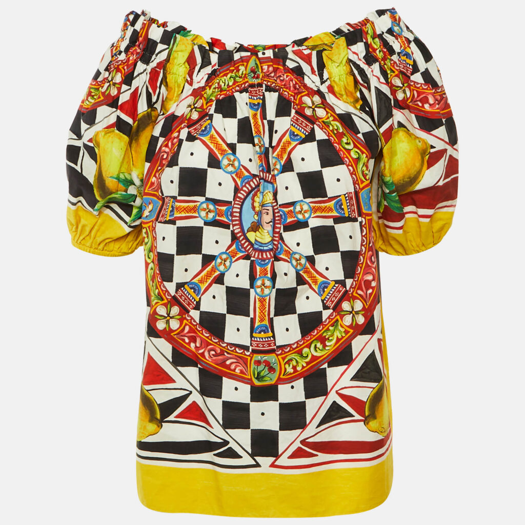 Dolce & Gabbana Multicolor Carretto Siciliano Cotton Off-The-Shoulder Top S Dolce & Gabbana Multicolor Carretto Siciliano Cotton Off-The-Shoulder Top S