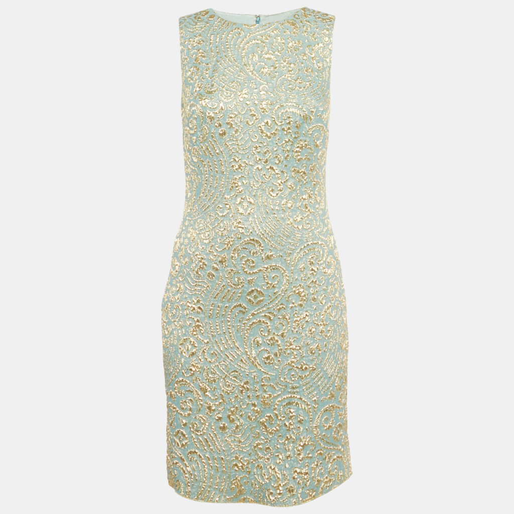 Dolce & Gabbana Blue Brocade Silk Sleeveless Dress S Dolce & Gabbana Blue Brocade Silk Sleeveless Dress S