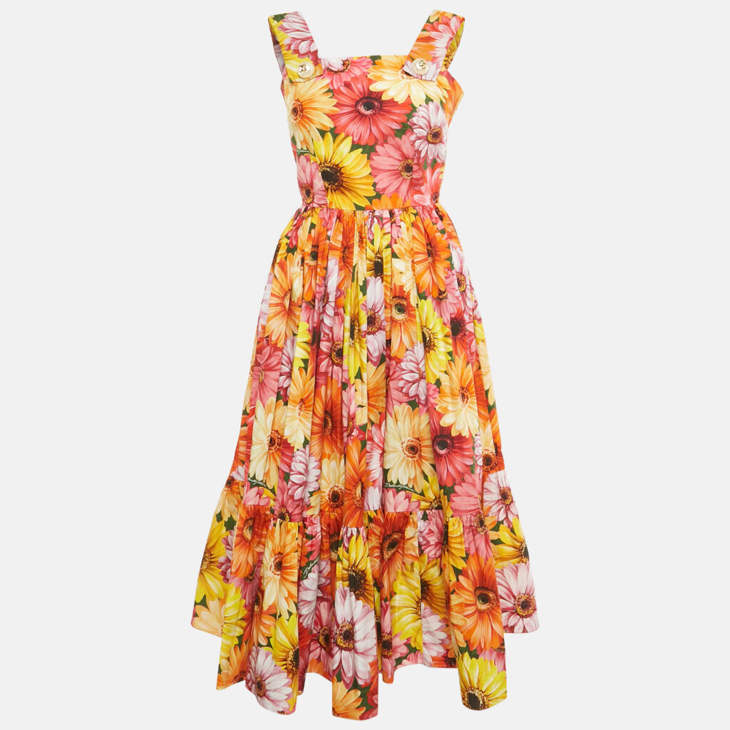 Dolce & Gabbana Red Floral Print Poplin Midi Dress XS Dolce & Gabbana Red Floral Print Poplin Midi Dress XS