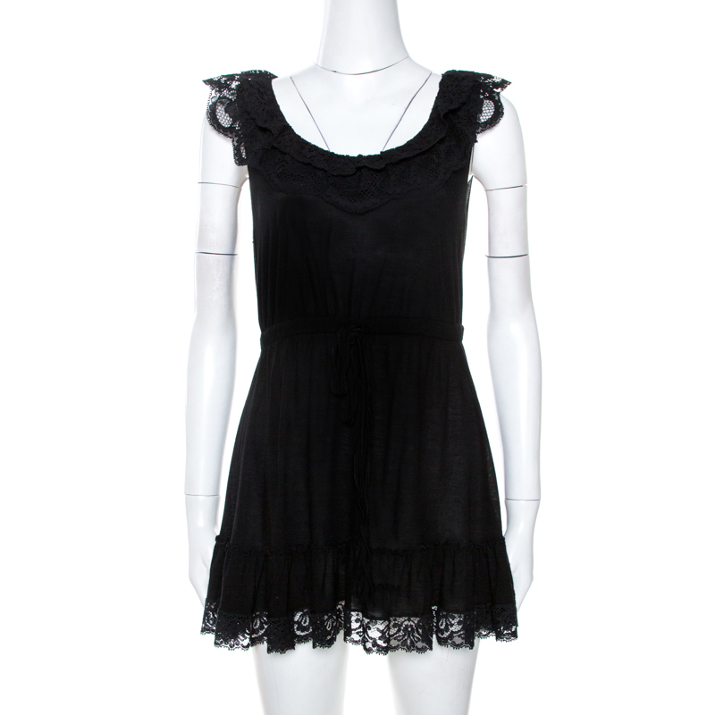 Dolce & Gabbana Black Knit Lace Trim Detail Mini Dress M Dolce & Gabbana Black Knit Lace Trim Detail Mini Dress M
