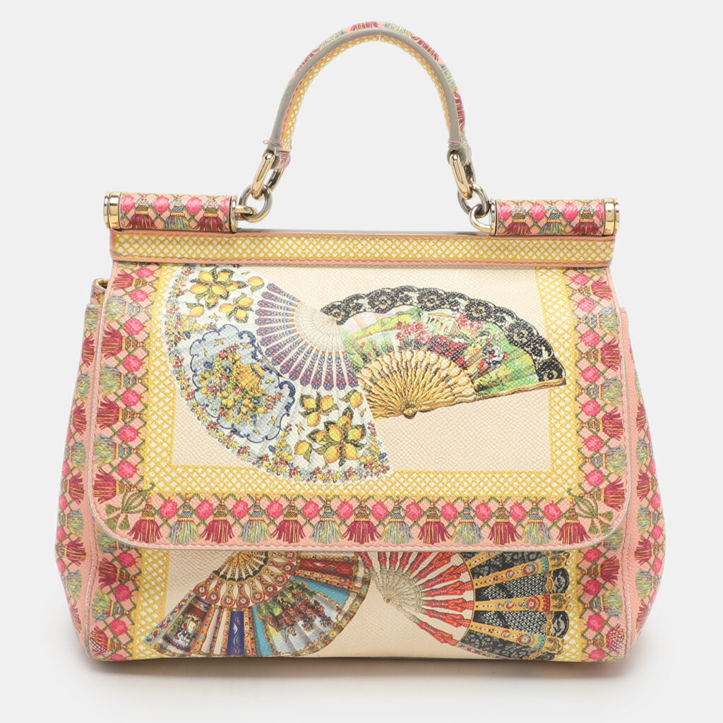 luxury-women-dolcegabbana-used-handbags-p1171310-020-1.jpg Dolce & Gabbana Multicolor Fan Foulard Print Leather Medium Miss Sicily Top Handle Bag