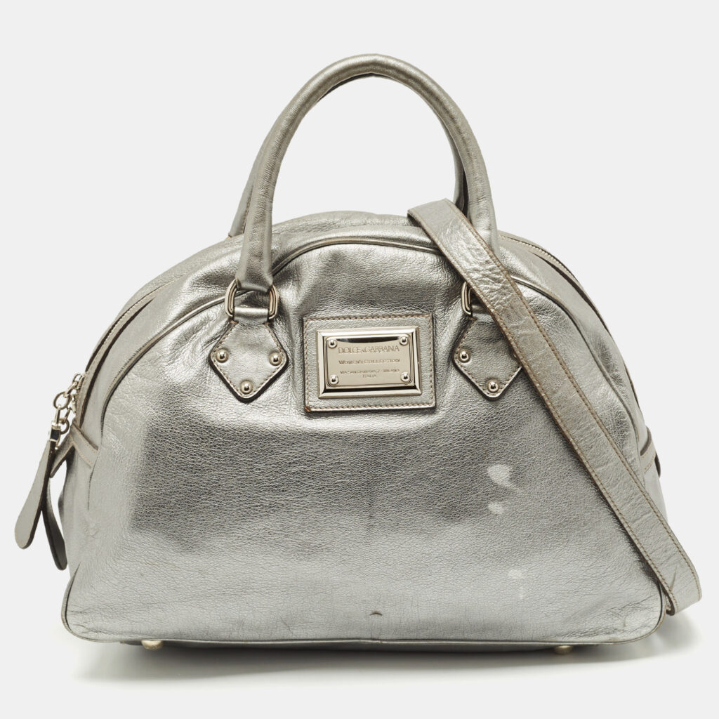 Dolce & Gabbana Metallic Grey Leather Miss Biz Satchel Dolce & Gabbana Metallic Grey Leather Miss Biz Satchel