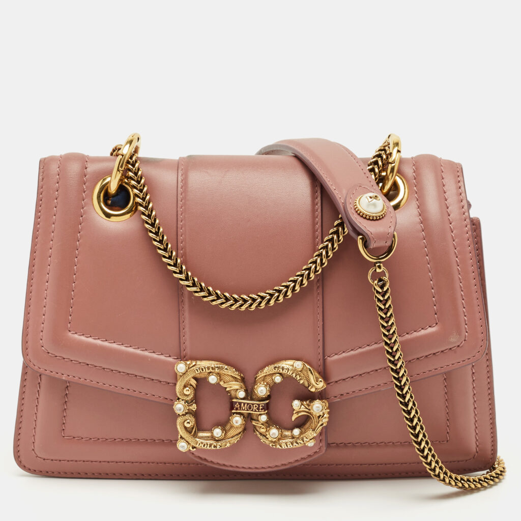 Dolce & Gabbana Pastel Pink Leather DG Amore Chain Shoulder Bag