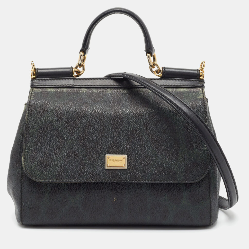 Dolce & Gabbana Green/Black Leopard Print Coated Canvas Medium Miss Sicily Top Handle Bag Dolce & Gabbana Green/Black Leopard Print Coated Canvas Medium Miss Sicily Top Handle Bag