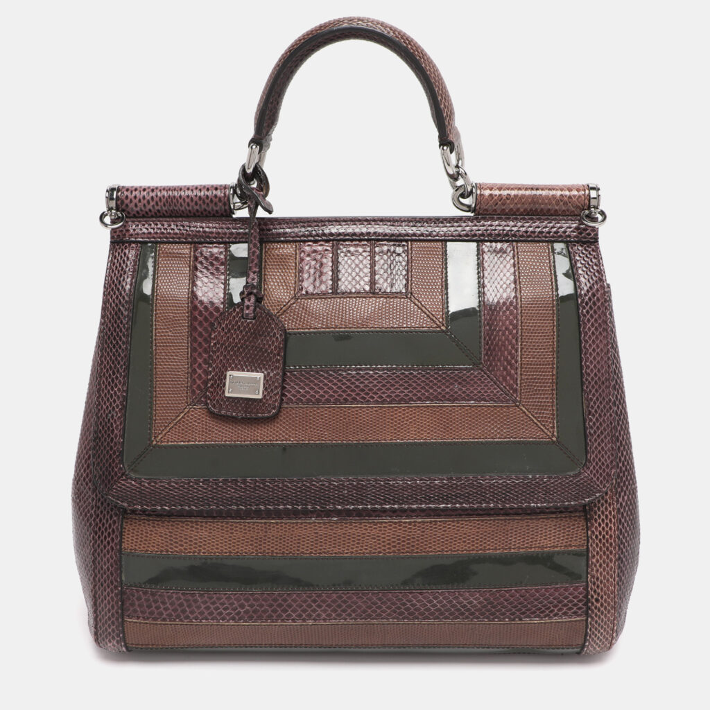 Dolce and Gabbana Multicolor Python/Lizard Embossed Leather Large Miss Sicily Top Handle Bag