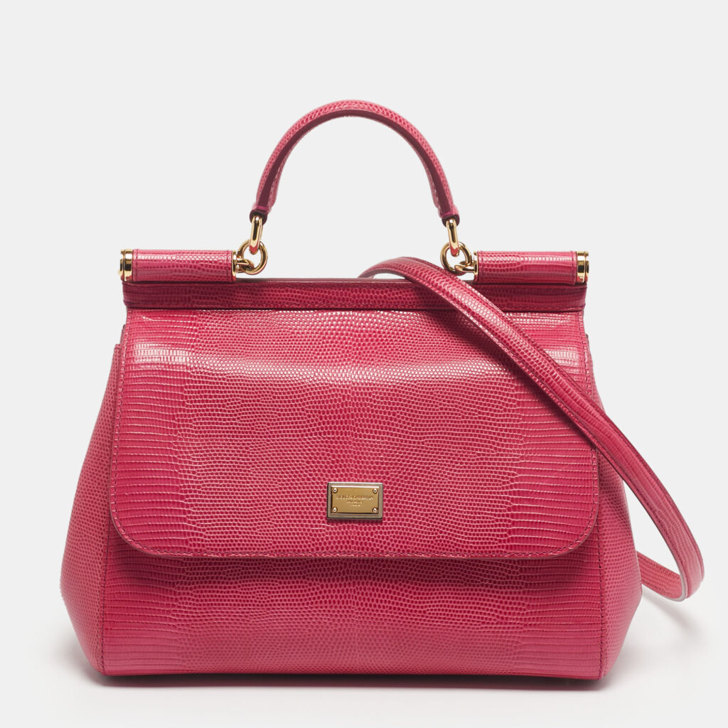 Dolce & Gabbana Fuchsia Lizard Embossed Leather Medium Miss Sicily Top Handle Bag