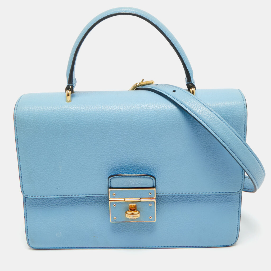 Dolce & Gabbana Light Blue Leather Rosalia Top Handle Bag